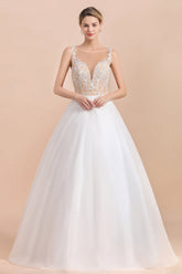 Gorgeous Tulle Lace V-Neck Sleeveless Wedding Dress Online-27dress